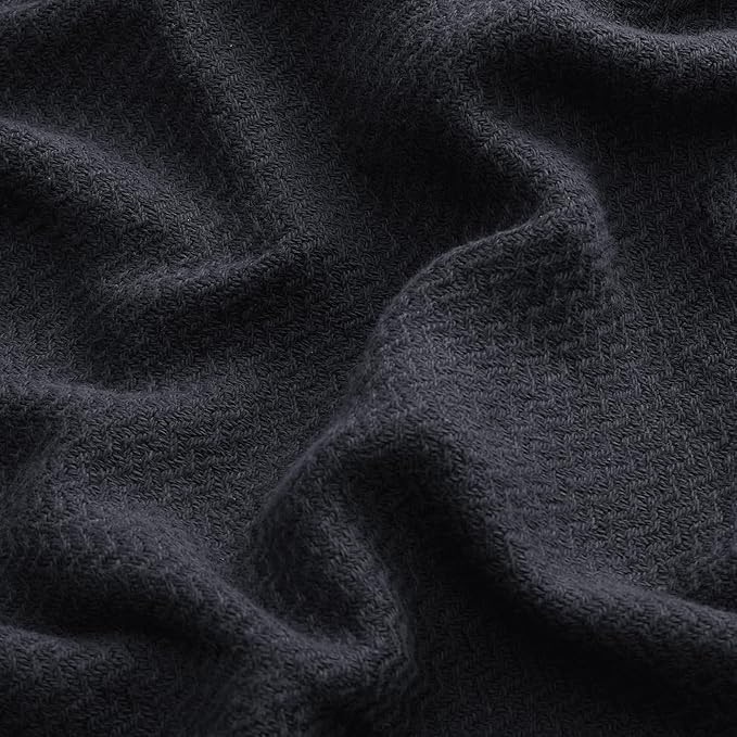Bedsure GentleSoft 100% Cotton Large Throw Blanket for Couch 50x70 inches - Breathable and Lightweight, Soft Cozy Herringbone Woven Cotton Throw for Summer, Black Office Chair Blanket