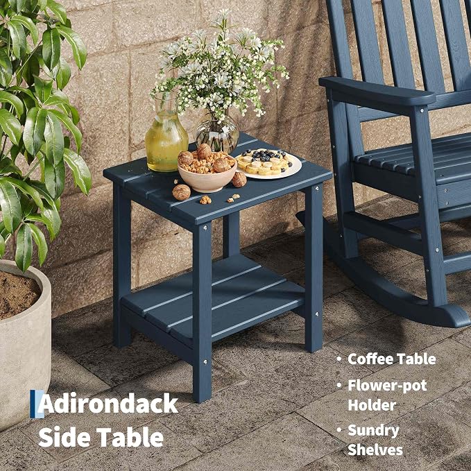 Garvee HDPE Rocking Chair Outdoor Set of 4 with 2 Side Table - Poly High Back Porch Rocker Chairs for Adults - All Weather Resistant Furniture for Patio Front Porch - Navy Blue - Image 4