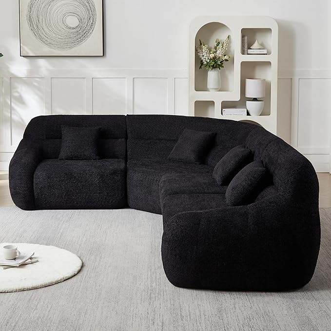 123-Inch Oversized Modular Compressed Sectional Couches 4 Pieces Modular Boneless Sofas with 4 Pillows,Modern Minimalist Corner Cloud Sofa Comfy Chenille Deep Seat Foam Couch