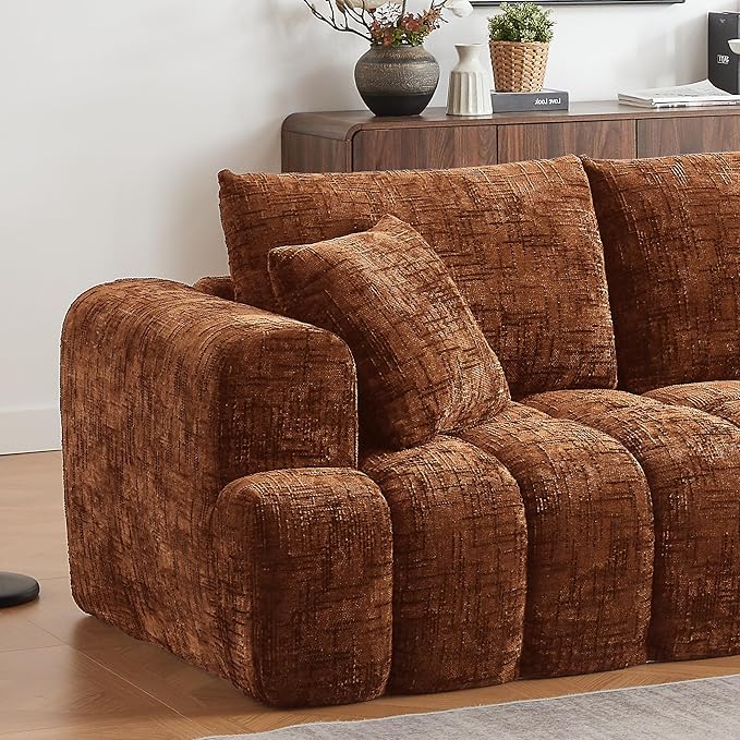 Tufted Chenille Cloud Modular Sectional Sofa,Oversized 2-Piece Right Facing Boneless Couch with Chaise Lounge, L-Shape Floor Lounge Sofa with 2 Throw Pillows for Living Room, No Assembly Required
