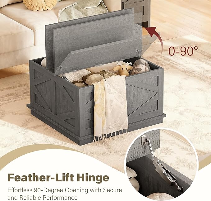 JUMMICO 31.5" Lift Top Coffee Table with Storage, Square Coffee Tables for Living Room, Center Table with Hidden Storage Compartment, Modern Farmhouse Design (Gray Wash)
