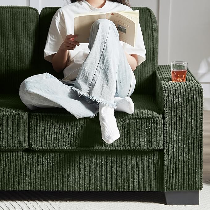 83" Modern Cloud Sofas for Living Room Bedroom, 3 Seat Modular Couch Soft Corduroy Upholstered Loveseat Couches with Cupholders for Home Apartment Office Studio