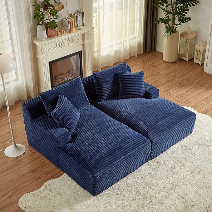 Oversized Double Chaise Lounge Chair Indoor Deep Seat Cloud Couch for Living Room 79" Plush Corduroy Upholstered Boneless Lounge Couch Cozy Sofabed with Throw Pillows and Wide Armrest for Home Office