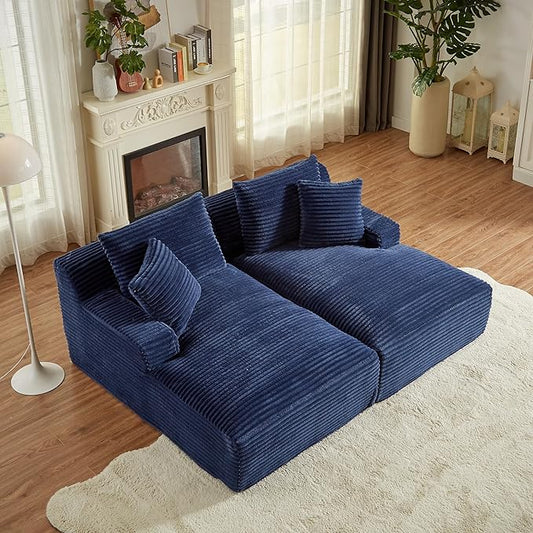 Oversized Double Chaise Lounge Chair Indoor Deep Seat Cloud Couch for Living Room 79" Plush Corduroy Upholstered Boneless Lounge Couch Cozy Sofabed with Throw Pillows and Wide Armrest for Home Office