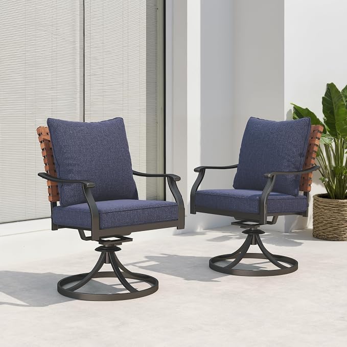 Grand patio 2-Piece Outdoor Dining Chair Set, 2 Leather-Look Wicker 360-Degree Swivel Patio Chair, Blue - Image 2