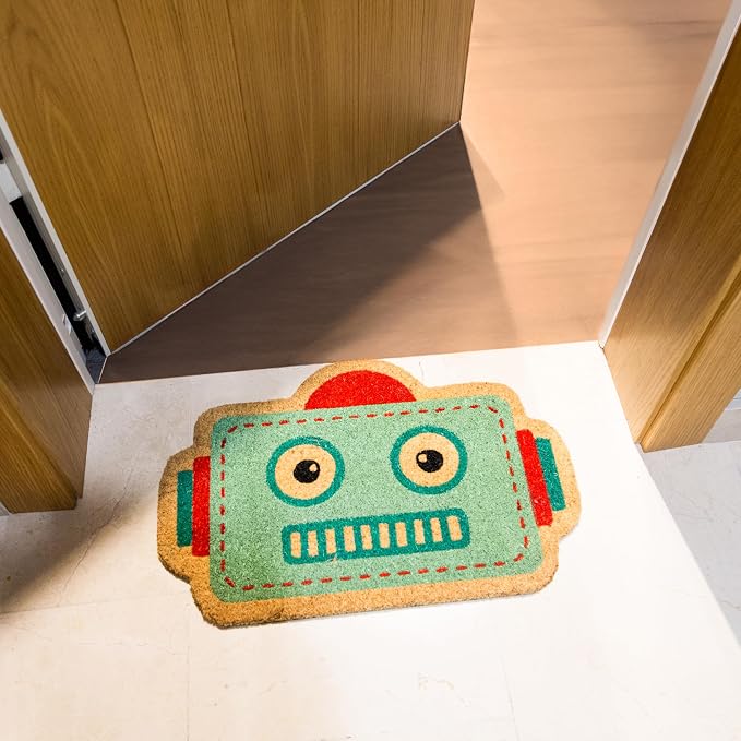 Fisura- Doormat Outdoor Entrance, Outdoor mats for Front Door, Welcome mat. Made of Coconut Fiber with Non-Slip PVC Base, Doormat Hand-Painted, 27,5 inch x 15,7 inch. (Robot, Blue) - Image 6