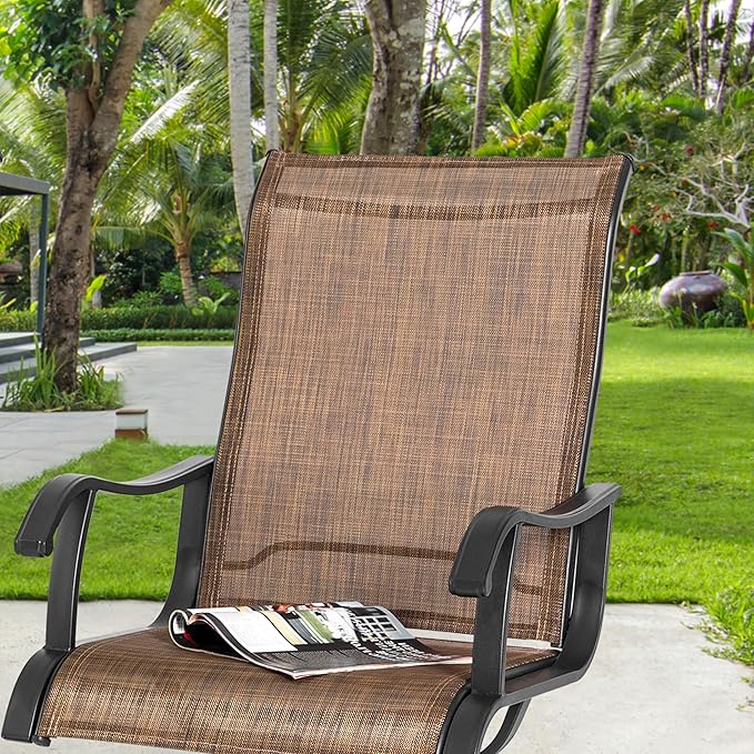 NUU GARDEN Patio Swivel Chair Set of 2, Outdoor Swivel Rocker Dining Chairs with All-Weather Textilene High Back and Metal Frame for Backyard Deck Lawn Garden, Brown - Image 5