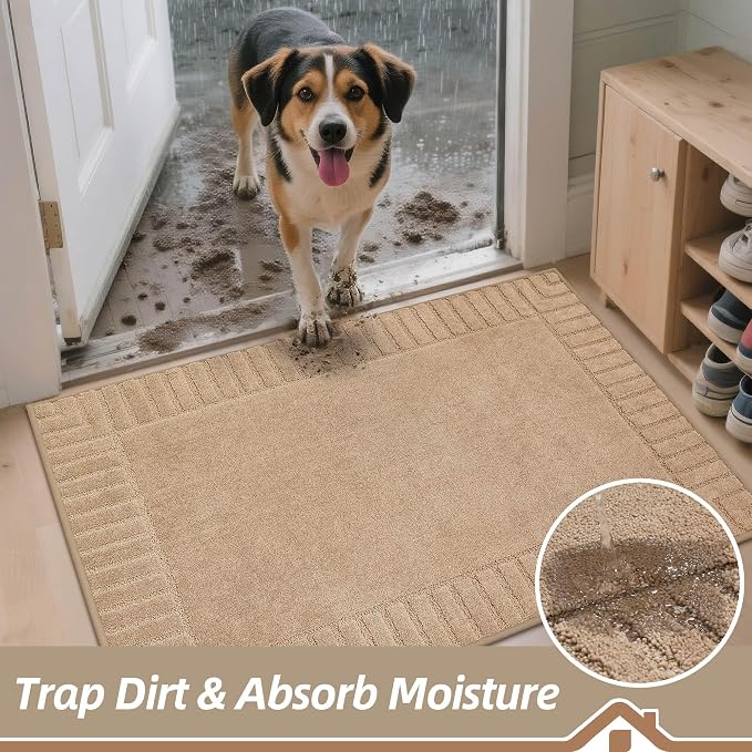 BEQHAUSE Door-Mat Non-Slip Front Doormat Low-Profile Entrance Mats for Front Door Entry Resist Dirt Washable Doormat Absorbent Entryway Door Mat,Taupe,36"x60" - Image 2