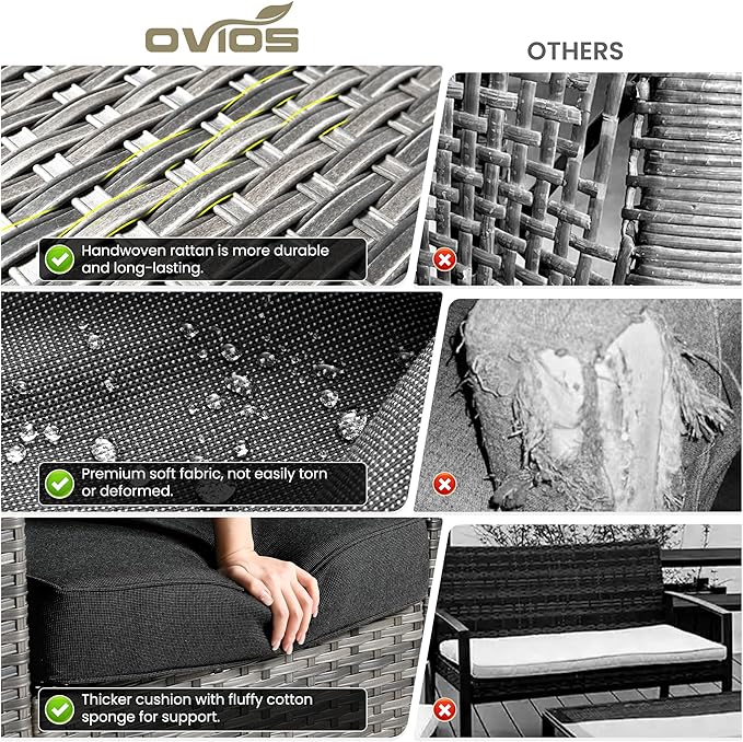 ovios 2-Piece Patio Furniture Set, Outdoor Wicker Sofa with Chairs, High Back Rattan Chair with Comfy Cushions for Porch Yard Deck, Black