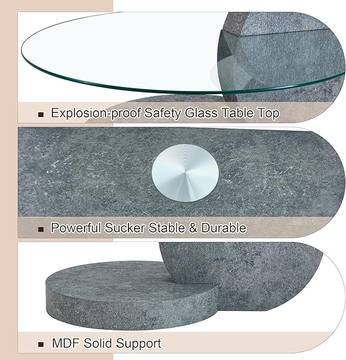 Modern Glass Coffee Table,Small Round Coffee Tables, 35" 3-Tier Circle Wood Coffee Table for Living Room Rustic Circle Center Cocktail Table with Tempered Glass, Unique Accent Table for Small Spaces