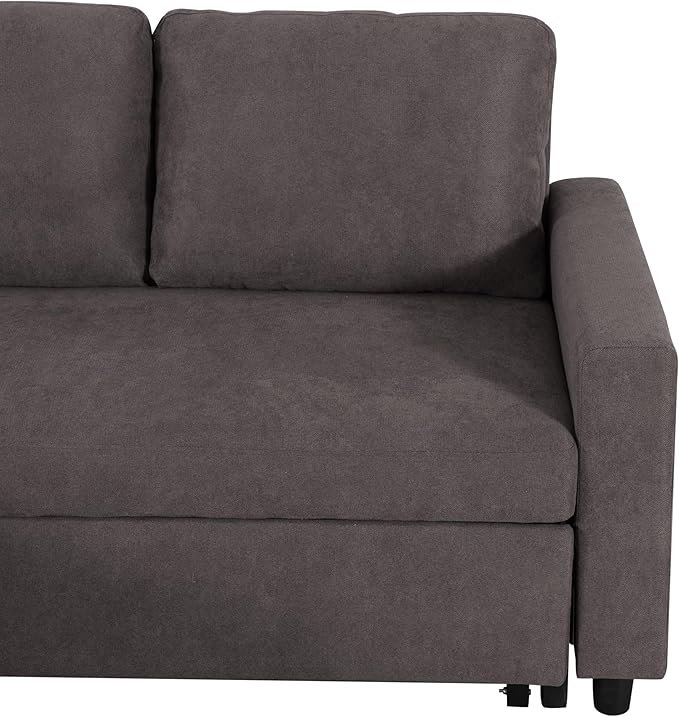 83" L-Shape Pull Out Sleeper Sofa Bed with Storage Chaise, 2 Pieces Sectional Couch Bed with Back Cushion for Living Room,Apartment,Office - Dark Brown