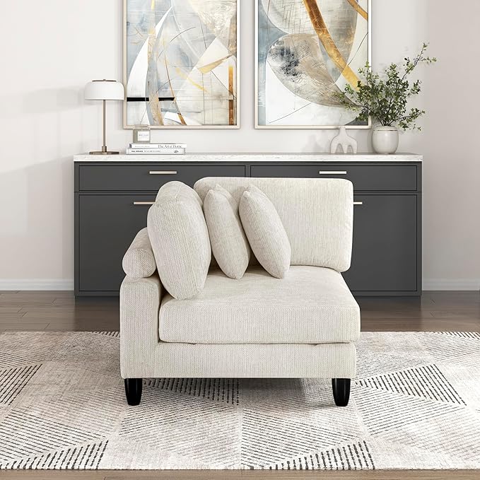 Lexicon Modular Sectional Sofa for Living Room, Microfiber Upholstery Corner Seat with 2 Pillows, Units of Modular Sectional Couch, Upholstered Chair for Customizable Sectional Sofa Couch, Beige