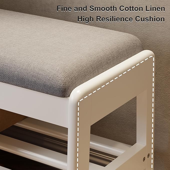 AQIMUELE Shoe Rack Bench,2 Tiers Shoe Bench with Storage with Flip-Top,Wood Shoe Rack for Entryway,Hallway（White Upholstered Seat,11.8" D x 39.3" W x 15.7" H） - Image 5