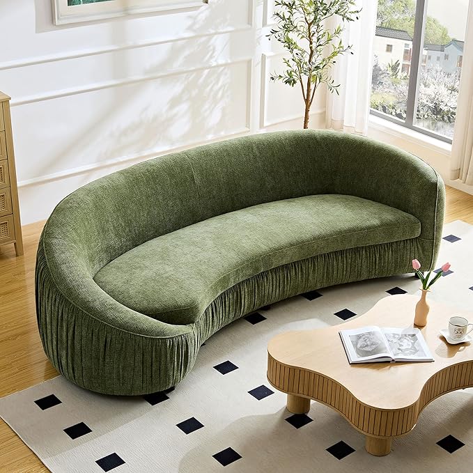 92.13" Modern Curved Shaped Sofa, Comfor Upholstered Fabric 4-Seat Couch for Living Room and Apartment, No Need to Assembly,Green