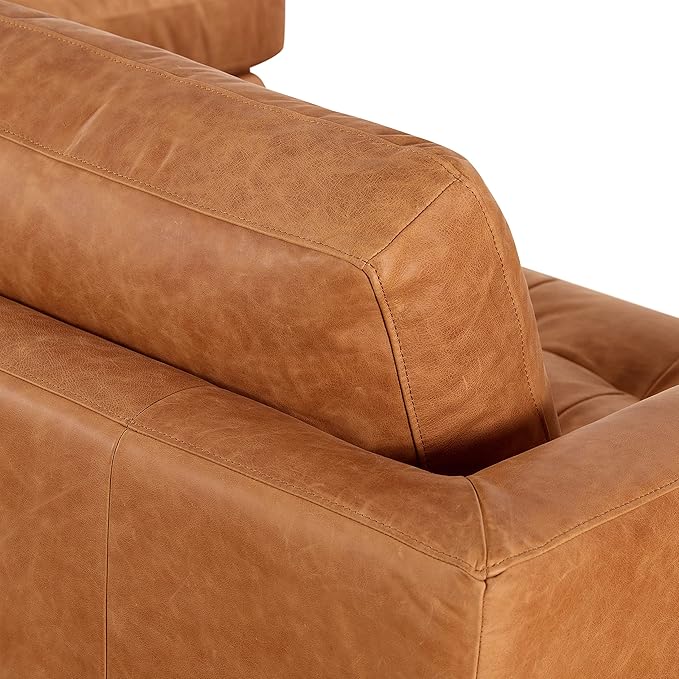 Poly & BARK Calle Right-Facing Sectional in Full-Grain Pure-Aniline Italian Tanned Leather in Cognac Tan and Brass Legs