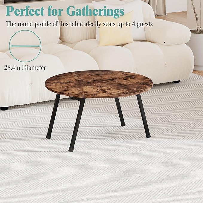 Folding Coffee Table Rustic Small Coffee Tables,Foldable Round Table for Small Spaces,Mid Century Wood Coffee Table for Living Room, Home, Office,Easy Assembly,Brown