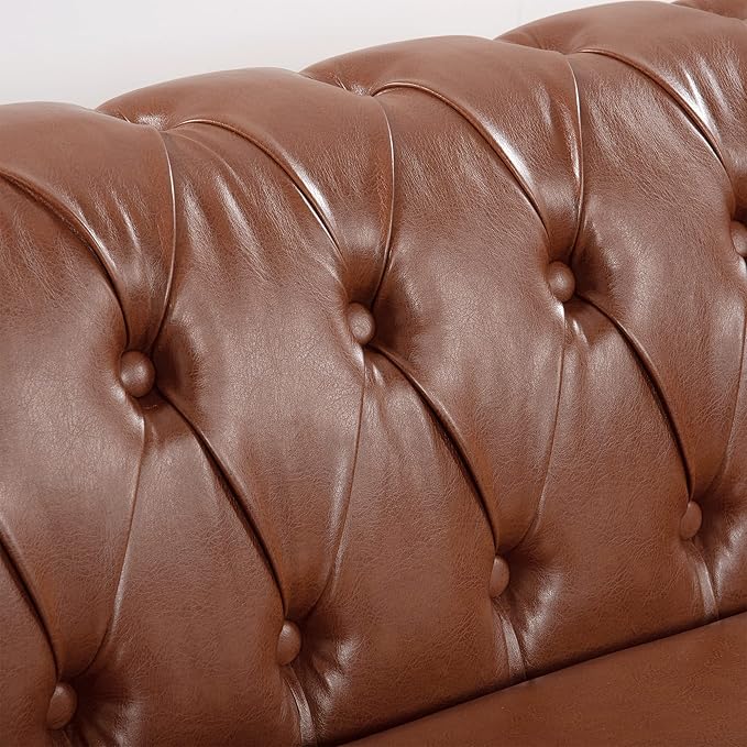 ERYE 84.5-Inch Classic 3 Seat Chesterfield Sofa Couches for Living Room Bedroom, 3 Seaters Button Tufted Faux Leather Upholstered Chesterfield Sofa Couch,Wood Legs | Button Tufted, Easy to Assemble, Nailhead, Removable Cushion