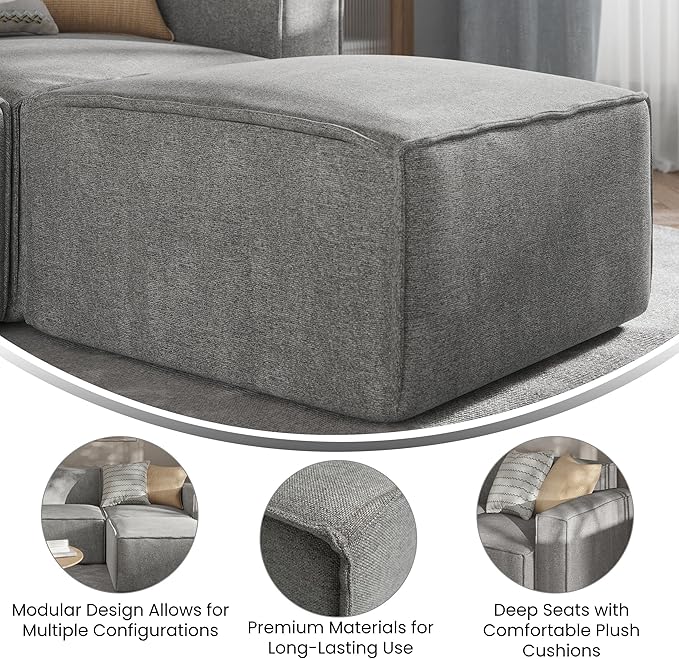 Flash Furniture Bridgetown Fabric Ottoman Module for Sectional Sofa, Customizable Modular Couch Ottoman, Gray