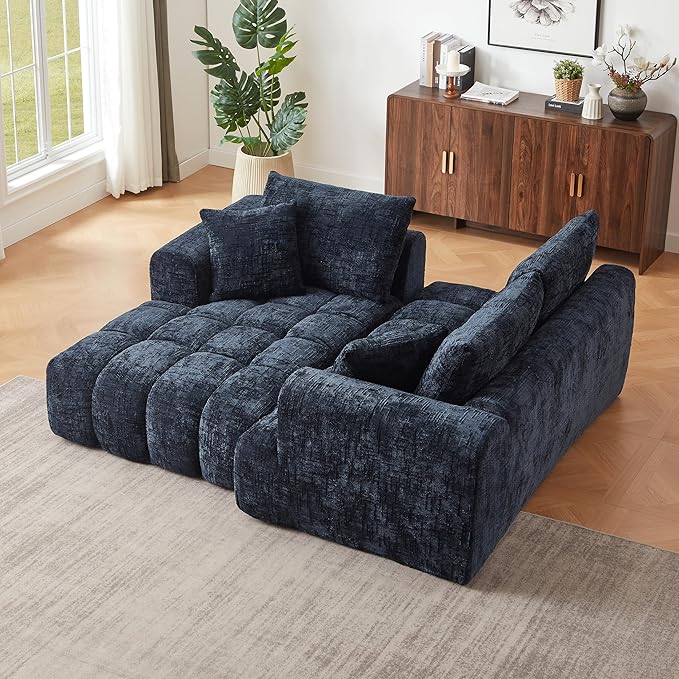 108 Inch Oversized Cloud Modular Sectional Sofa with Left Facing Chaise, L Shaped Floor Lounge Couch, Comfy Tufted Chenille Boneless Sofa with Deep Seat,No Assembly Required for Living Room Office