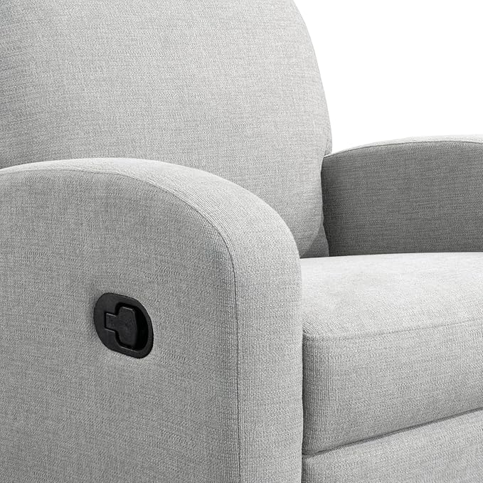 Palmdale 37.4" Swivel Rocker Manual Pull-Handle Recliner, Soft Modern, Pocket Coil Comfort, Black Metal Swivel Base Leg, Soft Chenille Fabric, Light Gray
