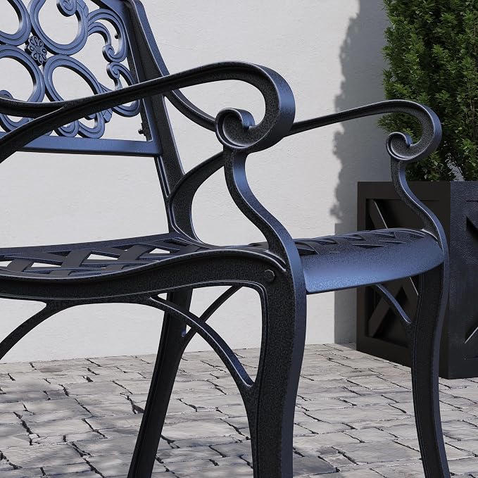 Homestyles Sanibel Black Stationary Cast Aluminum Outdoor Dining Chair, 2 Piece Patio Chairs, Set of 2 Garden Chairs with Armrest & Backrest for Garden Patio Pool Beach Yard, Black - Image 15