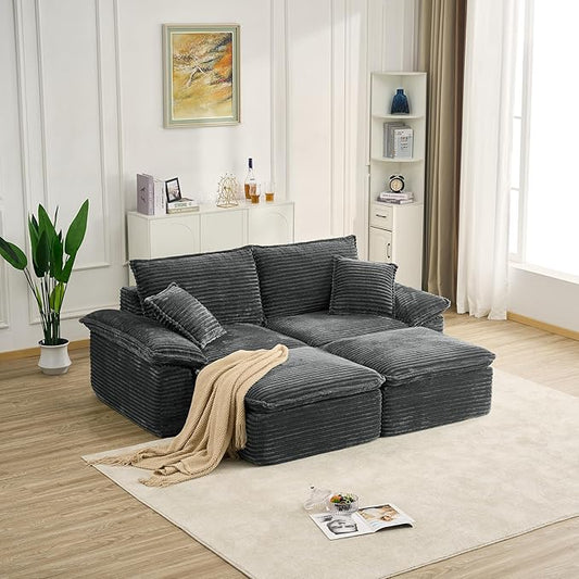 Comfy Boneless Cloud Sofa Chaise Oversized Fluffy Corduroy Upholstered Chaise Lounge for Living Room Bedroom, Modular Compressed Foam Cloud Daybed, Single Seat Sofa