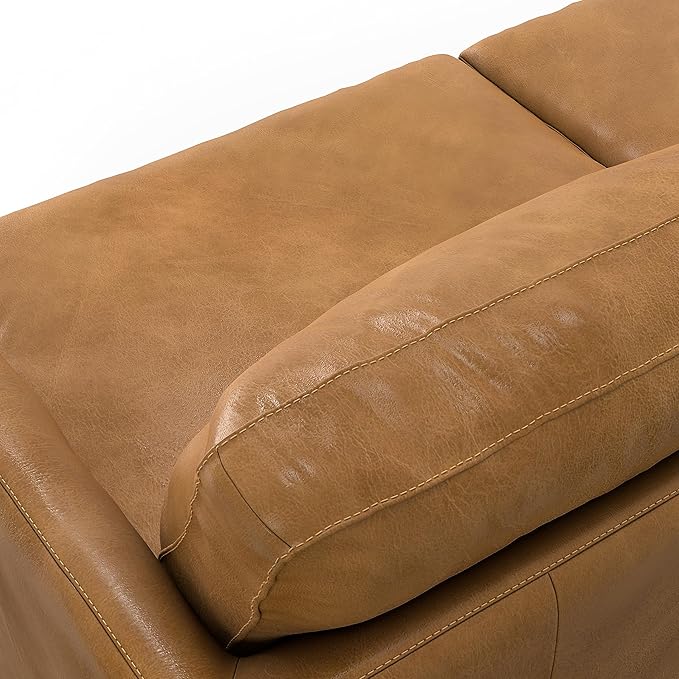 SIMPLIHOME Livingston Sofa - 76 inch Wide Top Grain Genuine Leather Sofa in Sienna, Mid-Century Modern Loveseat for Living Room with Removable Feather-Wrapped Cushions and Solid Wood Frame