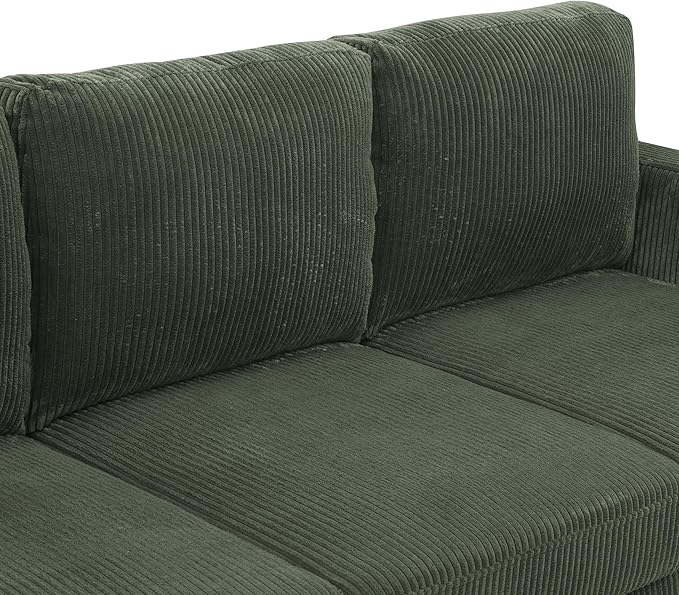 Ball & Cast 101" Convertible U Shaped Couch with Ottoman, Corduroy 4 Seater Modular Sectional Sofa, Corner Sectional Couches for Living Room,Office, Green