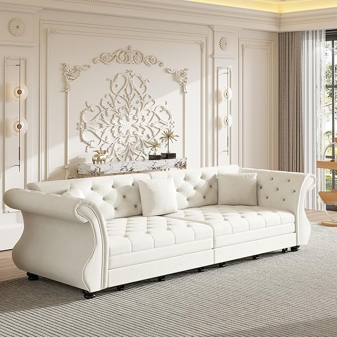 Eafurn Oversized 4-Seater Chesterfield Loveseat Convertible King Size Sleeper Couch Bed,Classic Tufted Velvet Pull Out Loveseat Sofa Bed with Roll Armrest and Solid Wood Legs