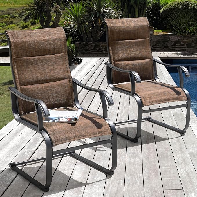 NUU GARDEN Patio Dining Chairs Set of 2, All Weather Outdoor Padded Textilene Patio Chairs, Breathable Spring Motion Textile High Back Outdoor Dining Chairs for Backyard, Lawn, Deck, Brown - Image 2