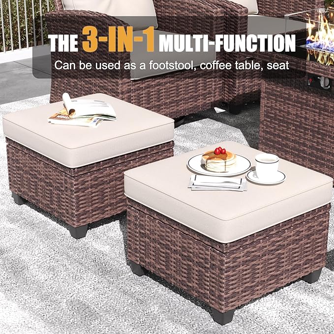 LayinSun 6 Pieces Patio Furniture Set with Swivel Chairs, Rattan Wicker Rocking Glide Chairs with Coffee Table Conversation Set
