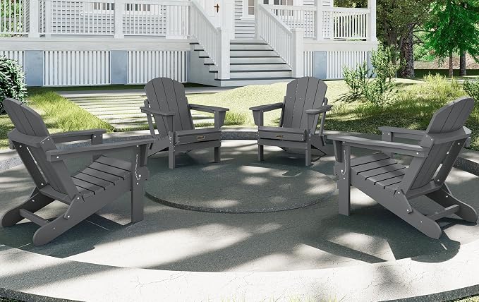SERWALL Folding Adirondack Chair Set of 6 Weather Resistant Patio Chairs with Wood Texture Fire Pit Chairs- (Folding Gray) - Image 8