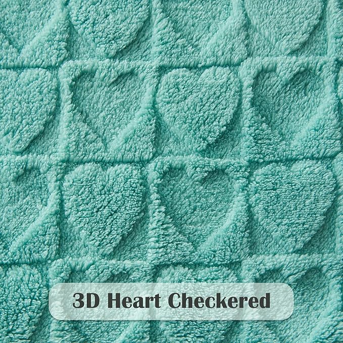 NEWCOSPLAY Super Soft Throw Blanket Sage Green Love Premium Silky Flannel Fleece 3D Heart Checkered Lightweight Bed Blanket All Season Use (Sage Green Love, Throw(50"x70"))