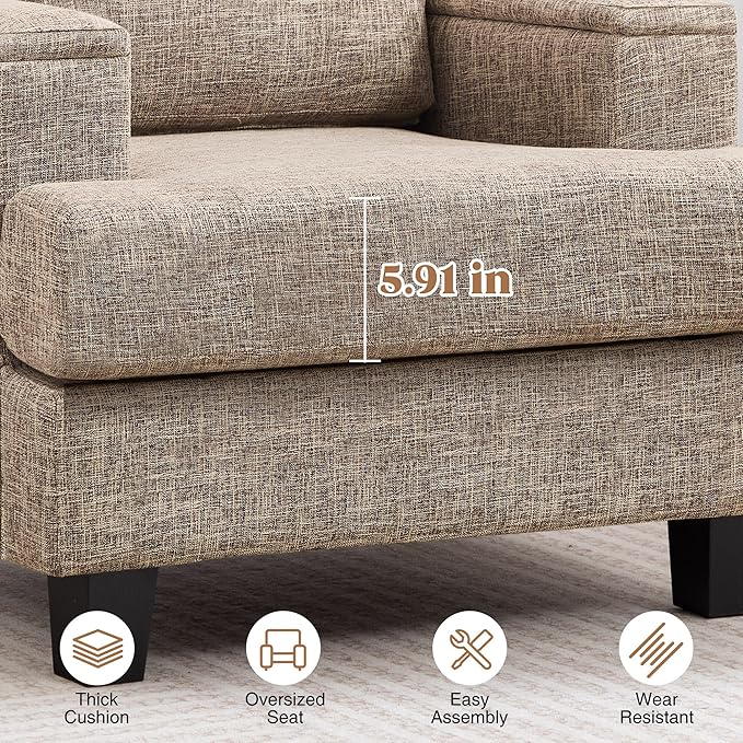 Accent Chair for Living Room, Modern Upholstered Reading Chairs with Armrest Storage, Comfy Large Armchair, Fabric Single Sofa Chair for Bedroom (Yellowish Brown)