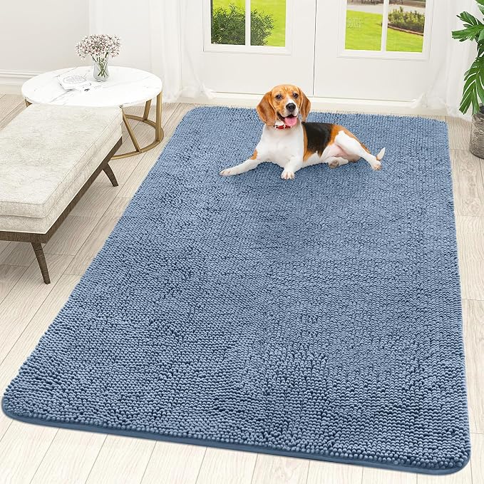 OLANLY Dog Door Mat for Muddy Paws 70x46, Absorbs Moisture and Dirt, Absorbent Non-Slip Washable Doormat, Quick Dry Chenille Mud Mat for Dogs, Entry Indoor Entryway Carpet for Inside Floor, Airy Blue by OLANLY