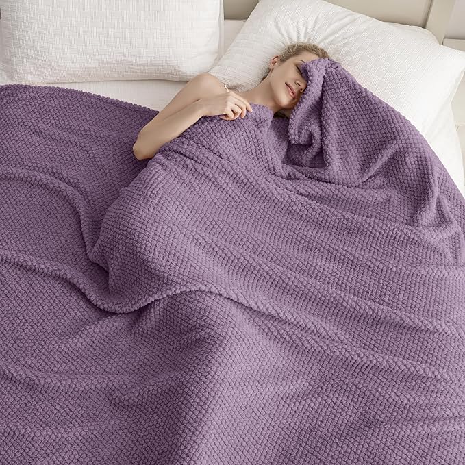 Purple 300GSM Fleece Large King Blanket for Couch Sofa Bed, 90x104 Soft Cozy Flannel Blankets, Lightweight Fuzzy Fluffy Throws for Women