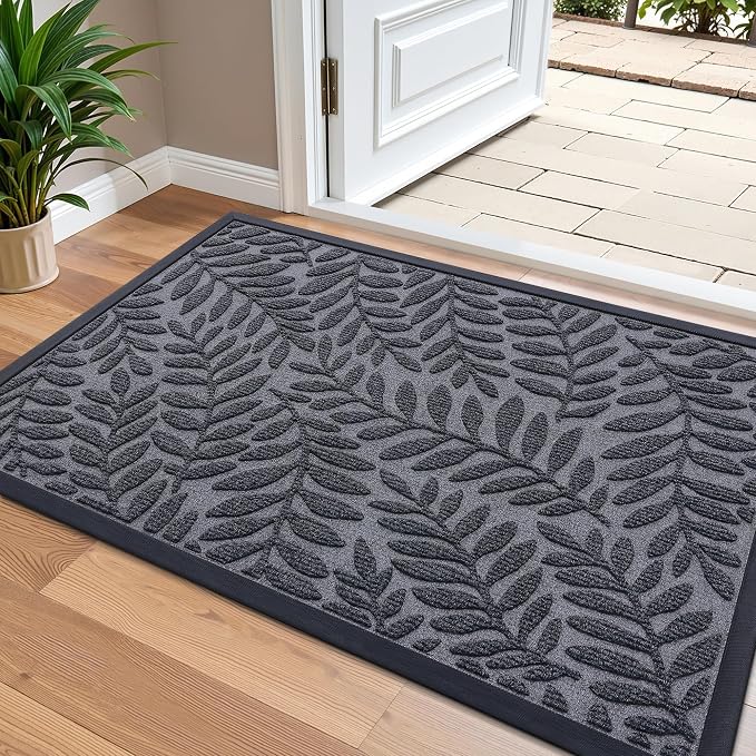 OLANLY Door Mat Indoor Outdoor Entrance, 36x24, Waterproof All-Weather All-Season Doormat, Sturdy Natural Rubber, Stain and Fade Resistant, Low Profile, Easy Clean Patio Entryway Mat, Medium Grey by OLANLY