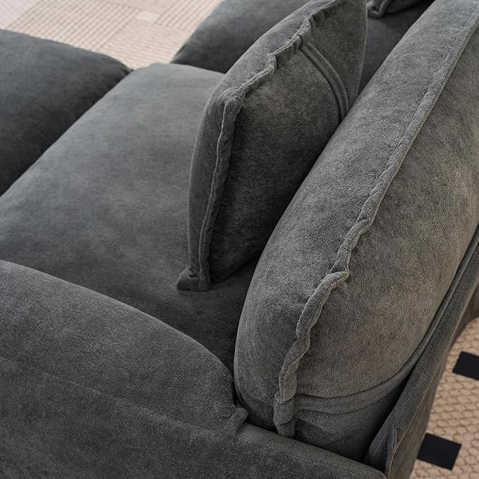 143-Inch U-Shaped Sectional Cloud Sofa Oversized Modular 6 Seaters Sofa Couch with 2 Ottoman Chaise and Pillow Armrest, Chenille Upholstered Convertible Cloud Couch