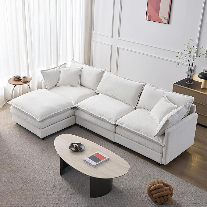 105" Oversized Modular Cloud Sectional Sofa Free Convertible L-Shaped Corner Sectional with Movable Ottoman, Chenille Upholstered Multiple Cushions Cloud Sofa Couches | Easy to Assemble
