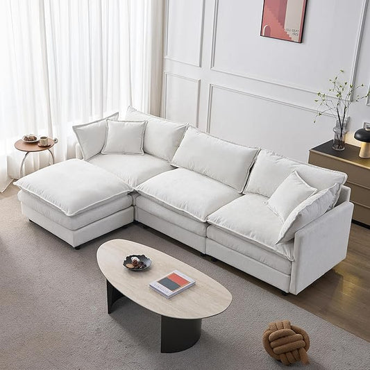 105" Oversized Modular Cloud Sectional Sofa Free Convertible L-Shaped Corner Sectional with Movable Ottoman, Chenille Upholstered Multiple Cushions Cloud Sofa Couches | Easy to Assemble