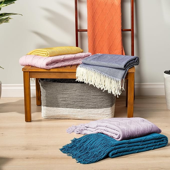 PAVILIA Coral Orange Knit Throw Blanket for Couch Bed, Soft Knitted Farmhouse Sofa Throw for Living Room, Lightweight Decorative Fall Throw Blanket for Chair, Outdoor Textured Boho Blanket, 50x60