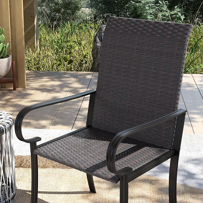 Outsunny Set of 2 Outdoor Wicker Dining Chairs, All-Weather Rattan Armchairs with Armrests, Steel Frame, High Back and Deep Seating, for Garden, Patio, Deck, Yard, Poolside, Brown - Image 8