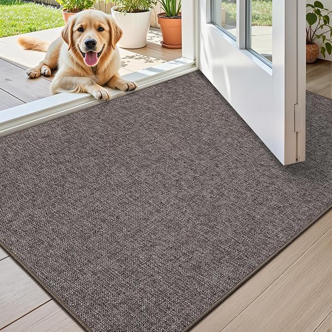 Color&Geometry Ultra Thin Indoor Door Mat (Rolled-up NO Creases) 32"x48", Non Slip Rubber Backed Dirt Trapper Door Mat Indoor Entrance, Low Profile Entryway Mat, Easy Clean Entry Mat, Grey-brown Linen by COLORG