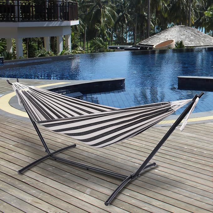 Prime Garden Hammock with Stand for Outside, Heavy Duty Space Saving Steel Stand with 450 lb Capacity,Double Hammock with Portable Carrying Bag, Hamacas para Adultos for Outdoors, Patio, Garden, Yard - Image 3