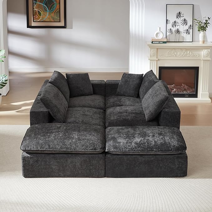 Cloud Modular Sectional Couches Boneless Sofa for Living Room, 138" Oversized U Shaped Corner Couch with Movable Ottomans, Memory Foam Compressed 6 Seater Sofa for Living Room | Plush, Wider Armrest, Free Combination