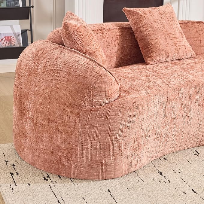 109-Inch Curved Boneless Sofa Couches Compressed 4-Seat Foam Couch for Living Room Bedroom, Boneless Modular Cloud Sofa Curved Floor Couch with 4 Pillows, No Assembly