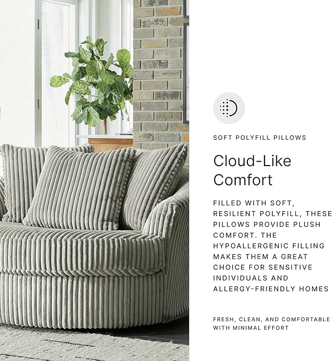 Signature Design by Ashley Lindyn Contemporary Oversized Accent Chair with 360-Degree Swivel, Feather Blend Throw Pillows, Corded Fabric, Gray