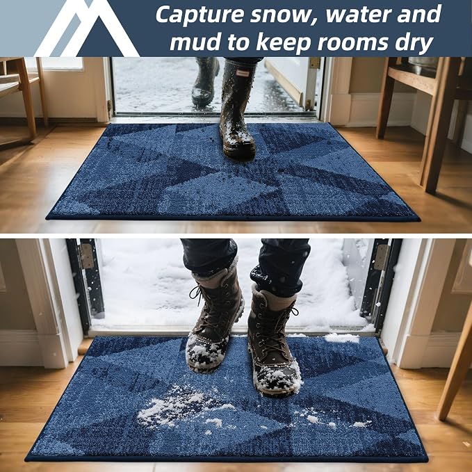 COSY HOMEER Entryway Rugs Doormat 20"x32", Non-Slip Absorbent Polyester, Washable Rugs for Front Door, Dirty Paws & High Traffic Areas, Blue - Image 2