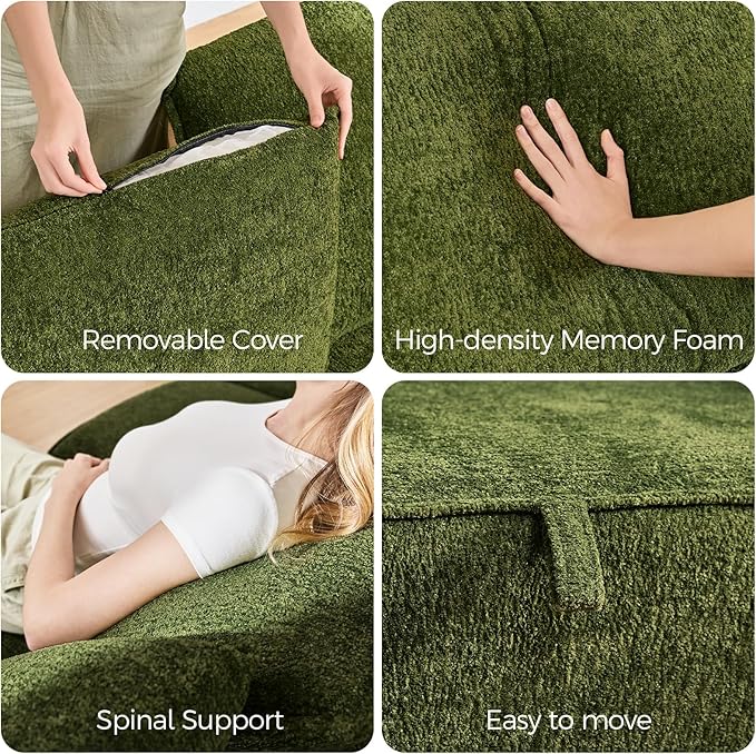 104" Modular Sectional Sofa with Deep Seat, Comfortable Upholstery L Shaped Cloud Couch for Living Room, 3-Seater Boneless Sofa with Movable Ottoman, Removable Cover, No Assembly Required, Algae Green