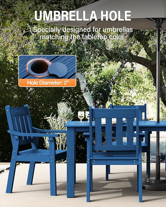 YEFU HIPS Patio Table Set: 10 Piece Outdoor Table and Chairs Dining Furniture Set with Umbrella Hole - Blue Modern Plastic Dining Sets 8 Person for Outside Deck with Metal Aluminum Frame - Image 5